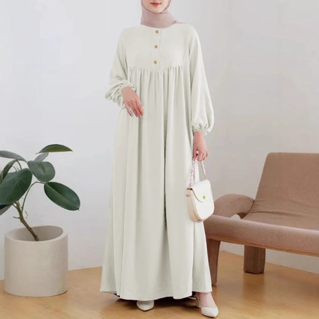 Puffed sleeve simple loose solid color dress