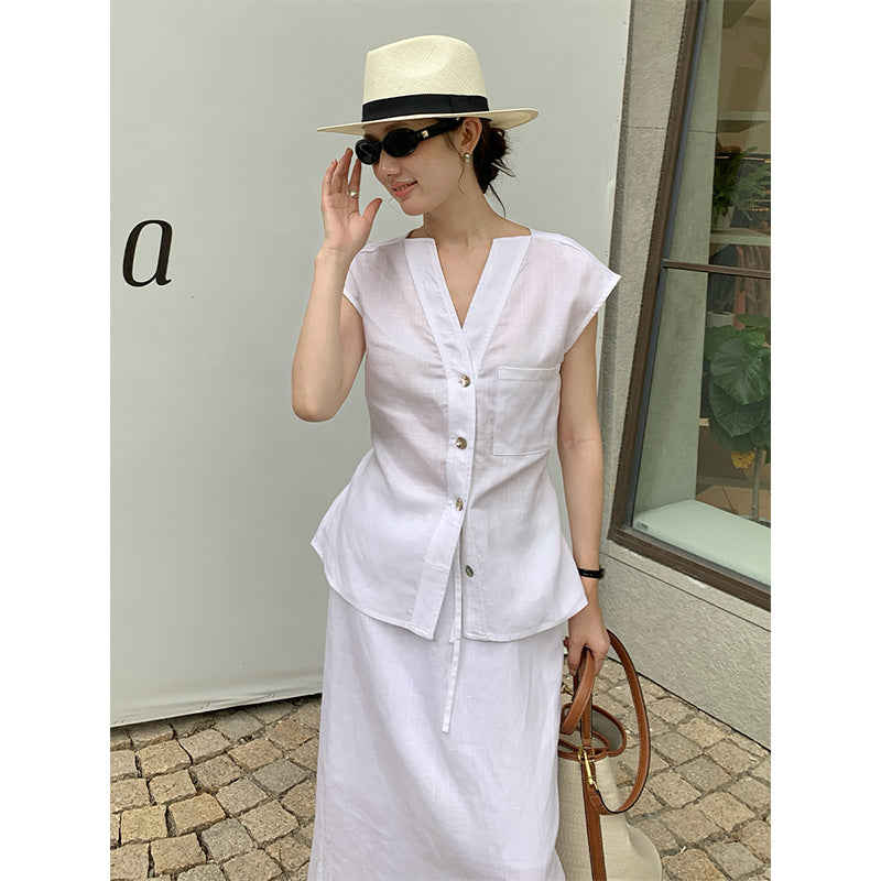 Linen Shirt & Skirt Casual Set