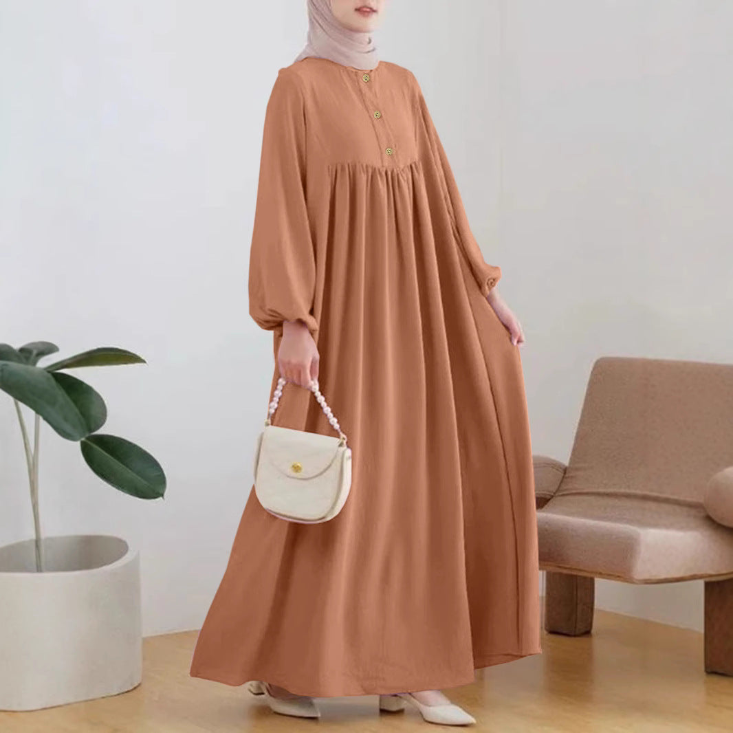 Puffed sleeve simple loose solid color dress