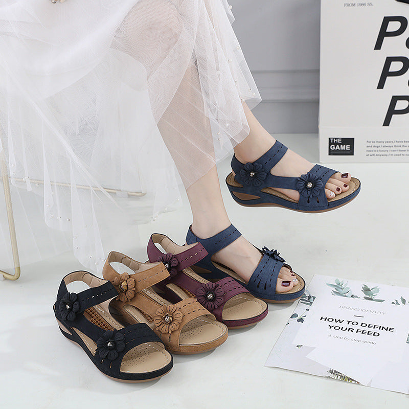 Synthetic Leather European And American Sandals Women's Casual Mom Shoes Plus Size Wedge Sandals