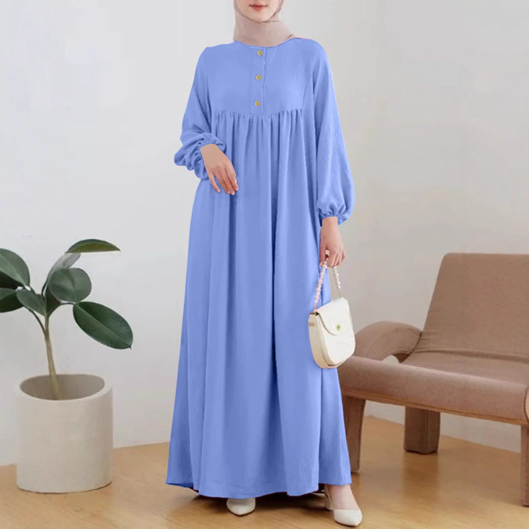Puffed sleeve simple loose solid color dress