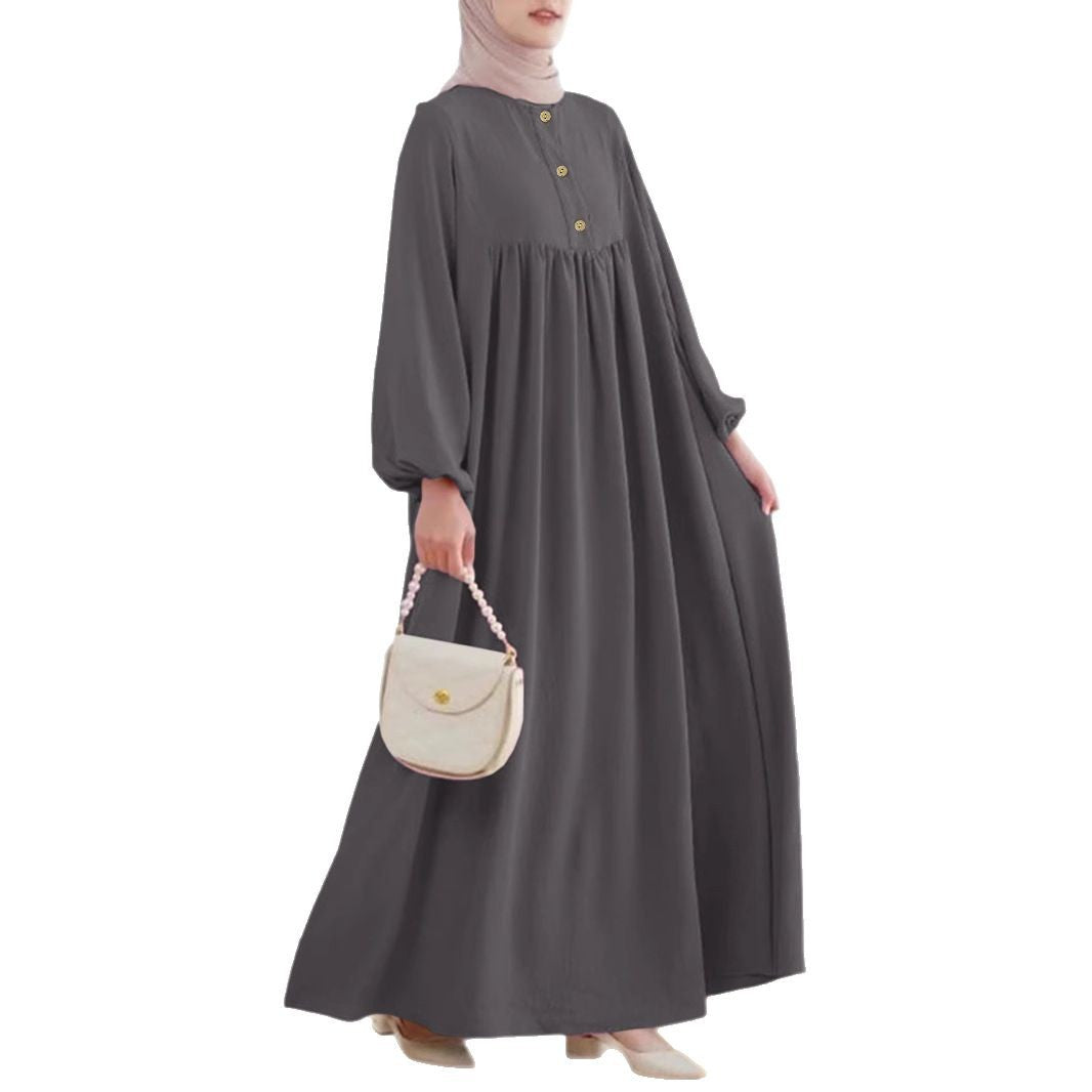 Puffed sleeve simple loose solid color dress