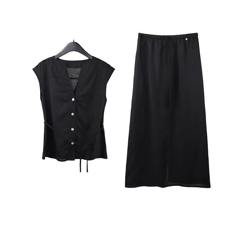 Linen Shirt & Skirt Casual Set