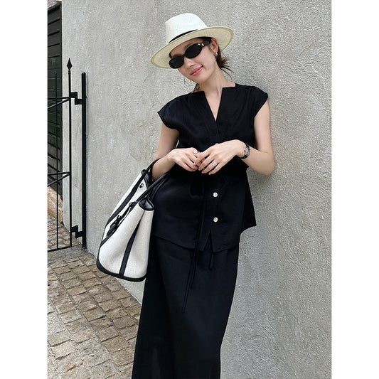 Linen Shirt & Skirt Casual Set