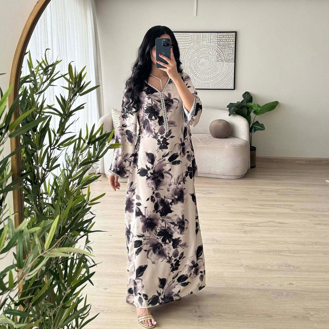 Printed diamond studded dress