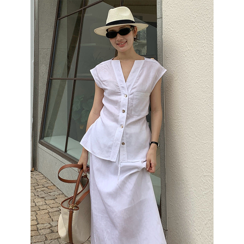 Linen Shirt & Skirt Casual Set