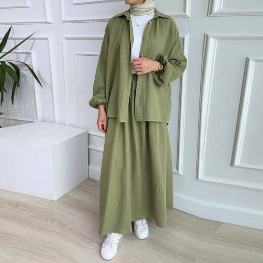 Puff sleeve blouse and skirt
